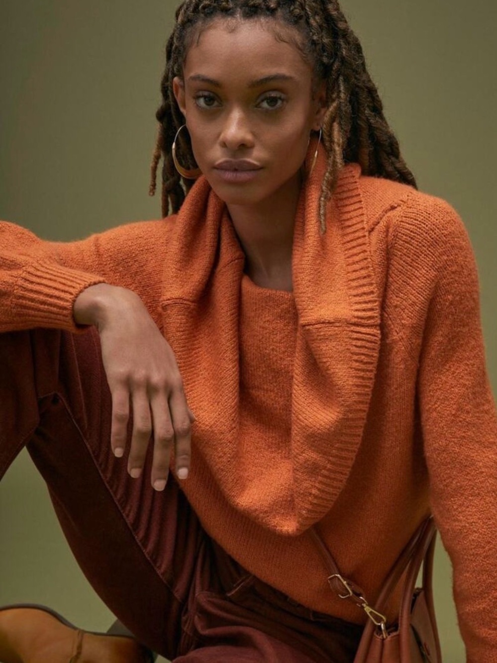 Anthropologie Cowlneck Sweater in Rust Orange